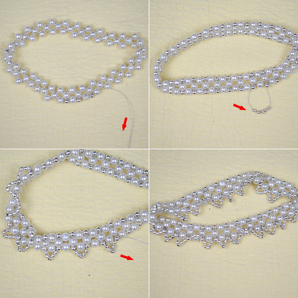 Зеленый двухконусный браслет из стеклянных бусин со стеклянными жемчужными бусинами-6