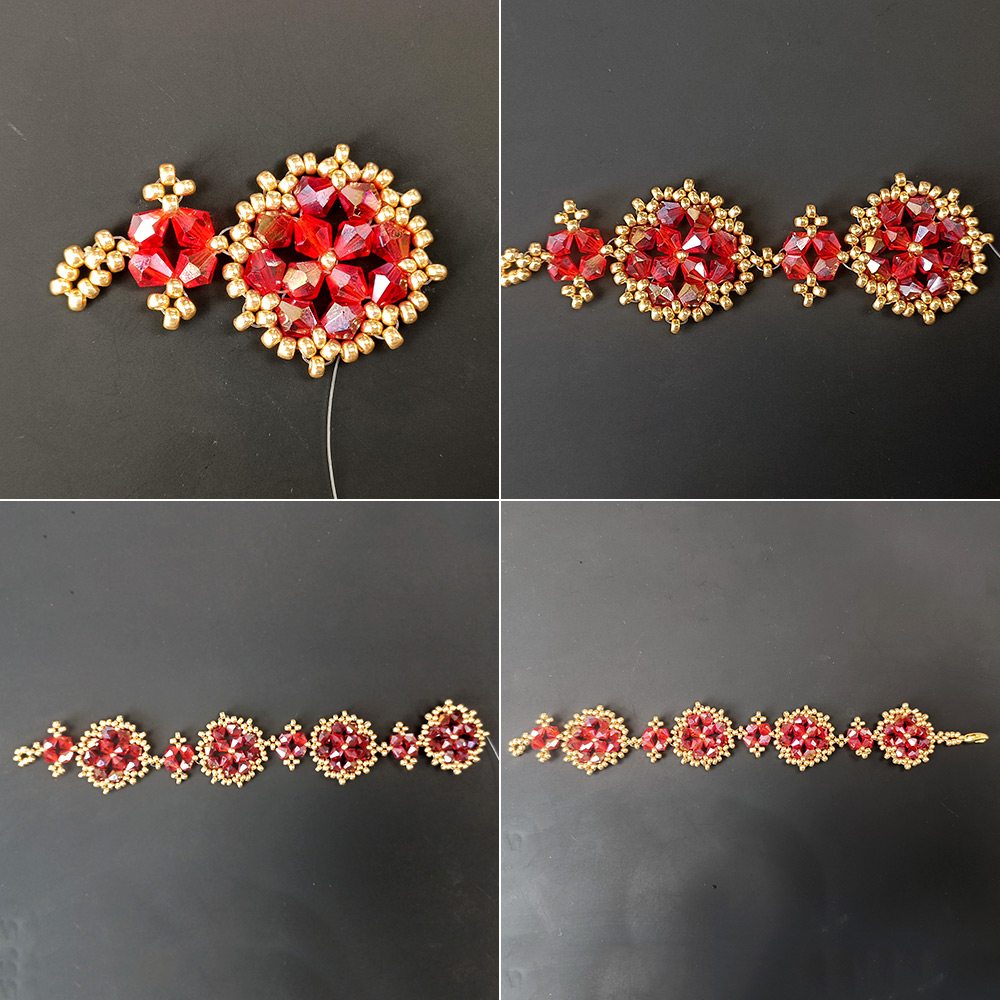 PandaHall Selected мастер-класс по изготовлению красного двухконусного браслета из стеклянных бусин.-5