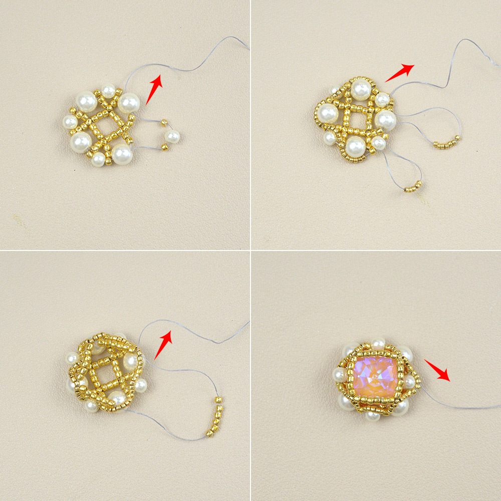 Ожерелье из розового жемчуга с инкрустацией стразами-4