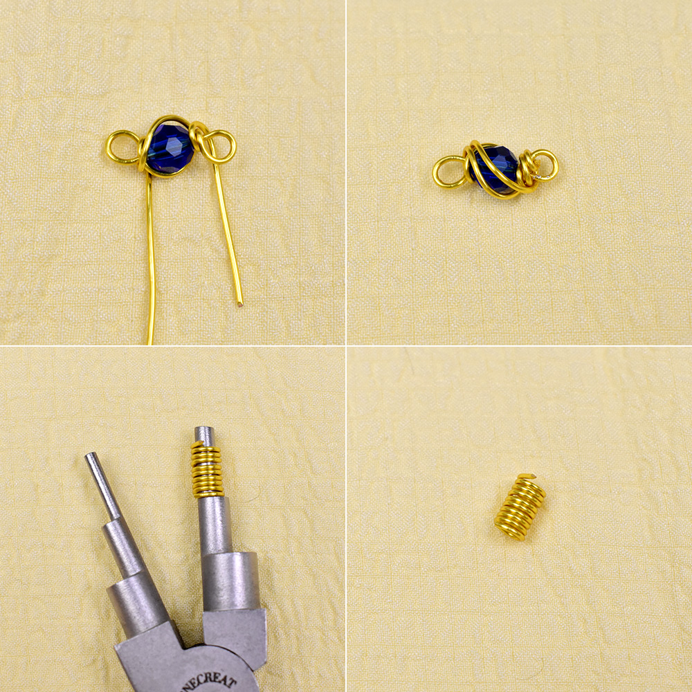 Браслет из проволоки с гранеными стеклянными бусинами-4