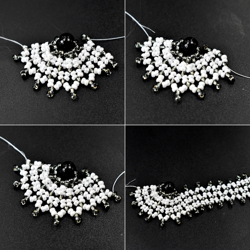 PandaHall Selected мастер-класс по изготовлению черно-белого волнистого браслета из стеклянных бусин-5