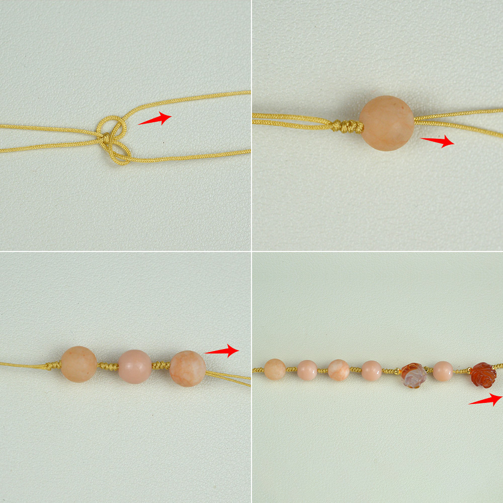 Розовый браслет из плетеной веревки с драгоценными камнями-3