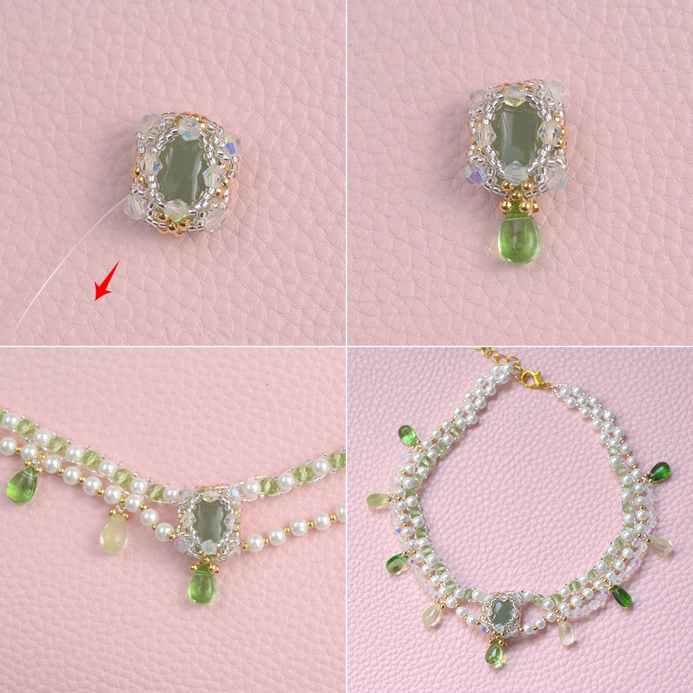 Ожерелье из свежего зеленого драгоценного камня с жемчугом-4