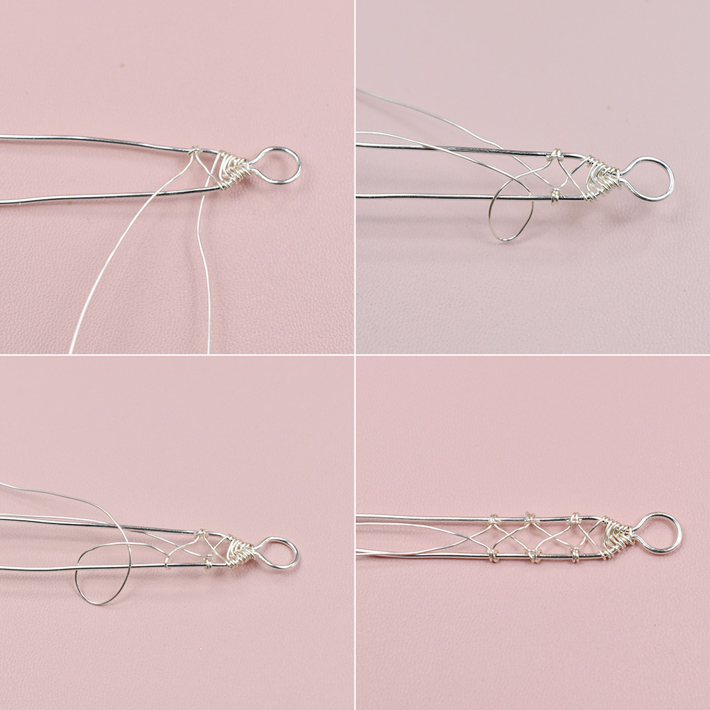 Браслет из проволоки и двухконусных стеклянных бусин-4