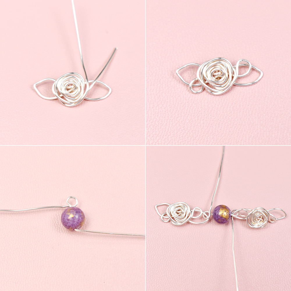 Браслет из проволоки с бусинами из фиолетовых драгоценных камней-4