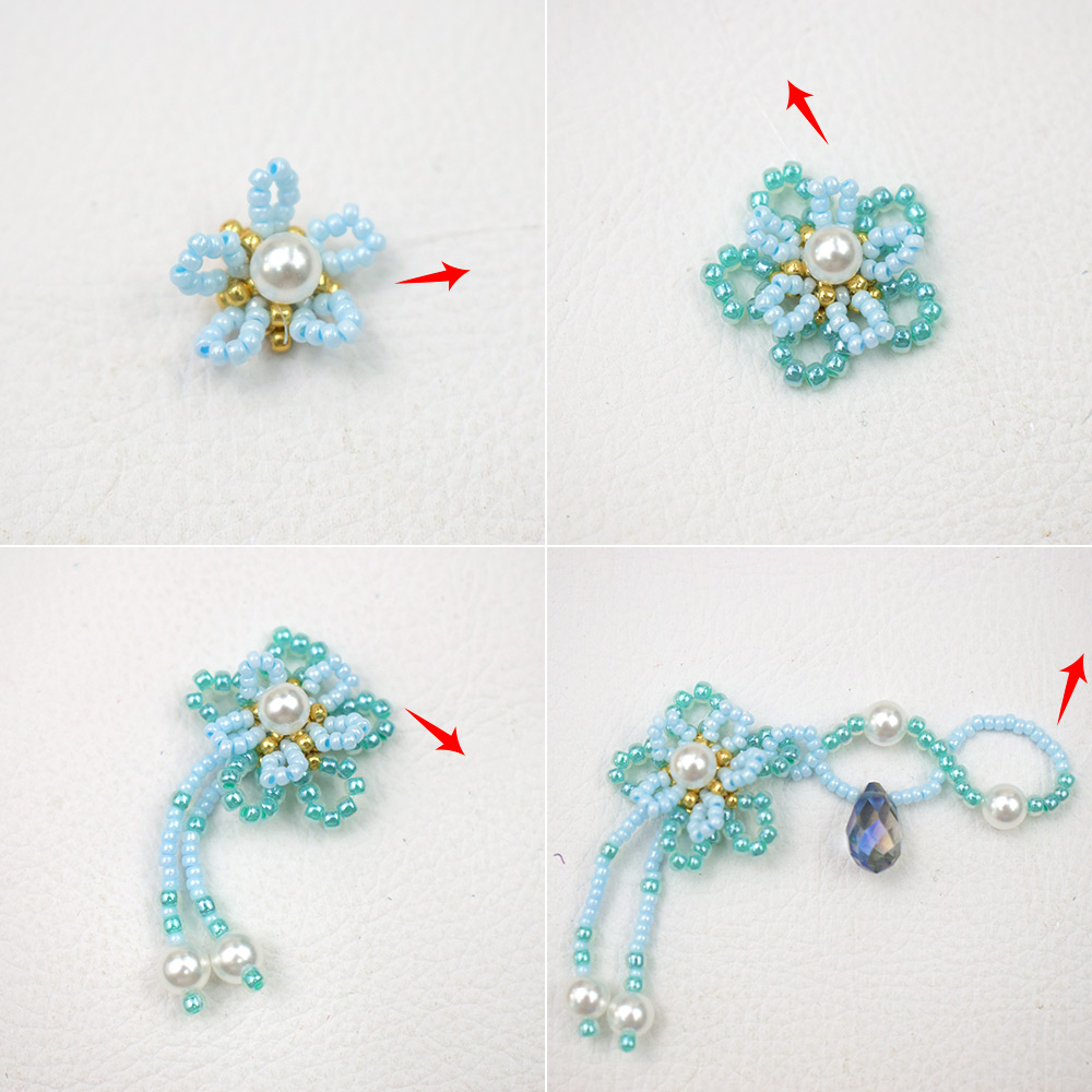 Ожерелье из голубых цветочных семян и жемчуга-4